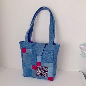 Beautiful Handmade Denim Handbag  12”x12”x3” And 8” Drop